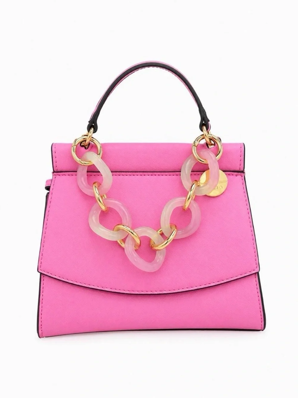 Pink Top-Handle Women's Handbag with Chain Accent